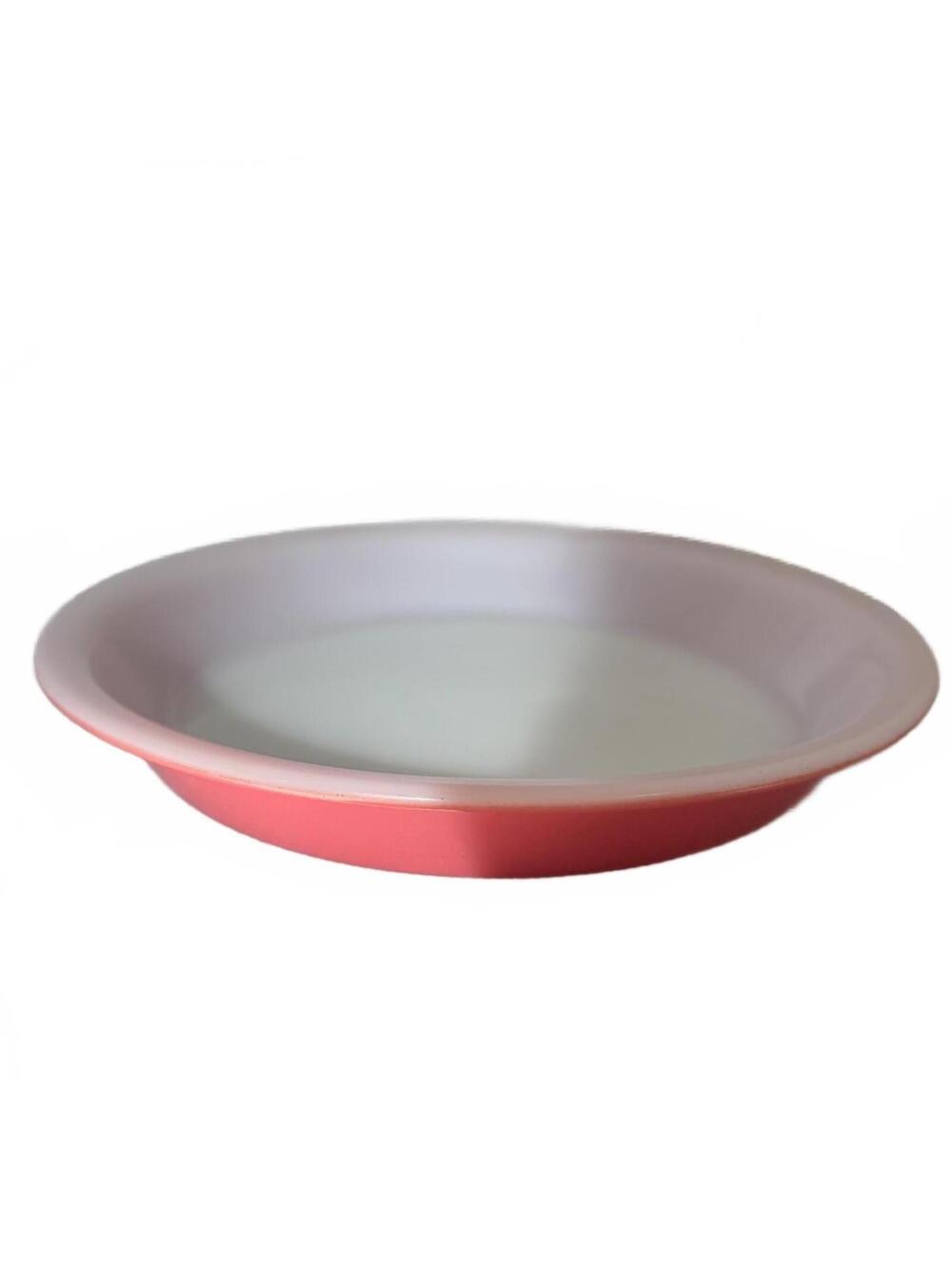 vintage Pyrex Flamingo Pink glass pie baking plate.